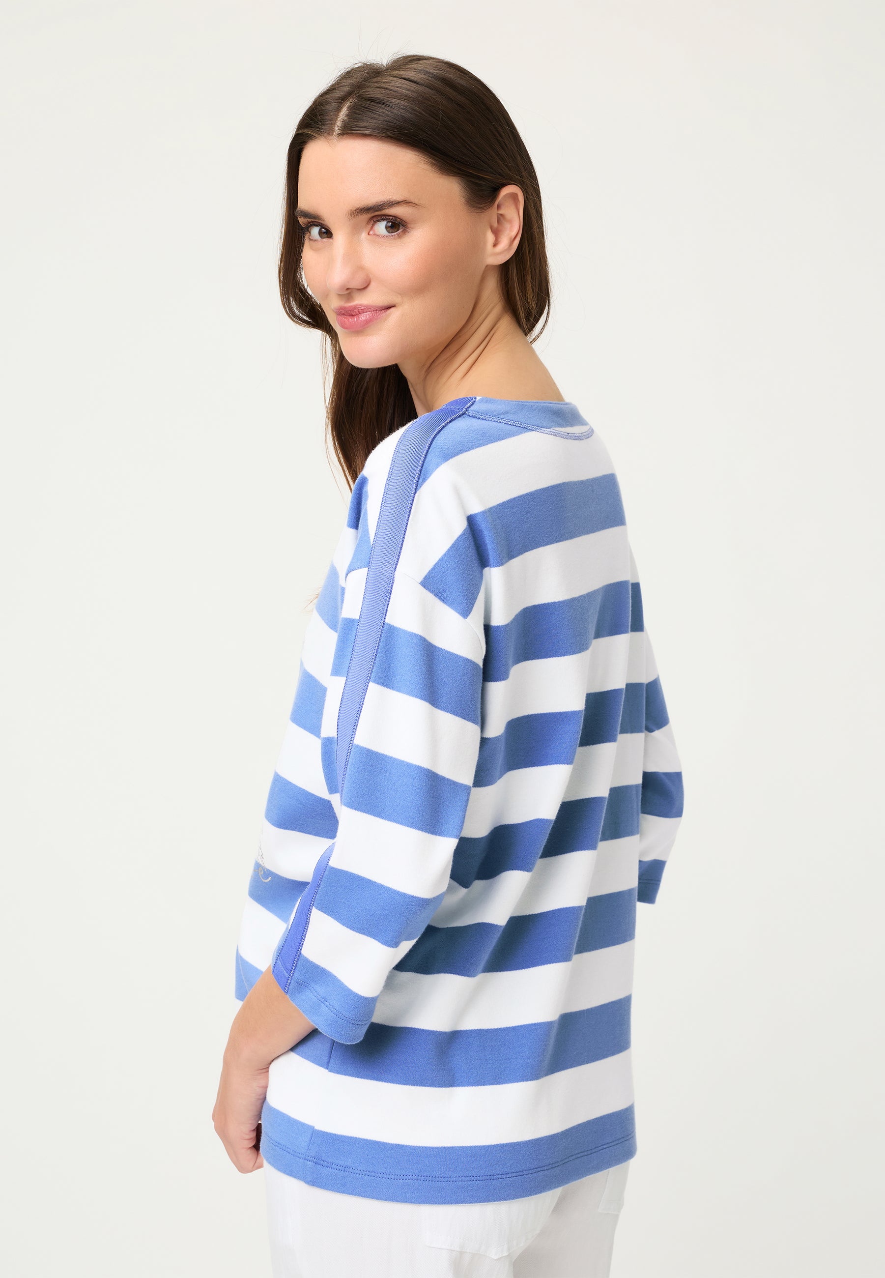 Print Stripe Sweatshirt in Bay Blue