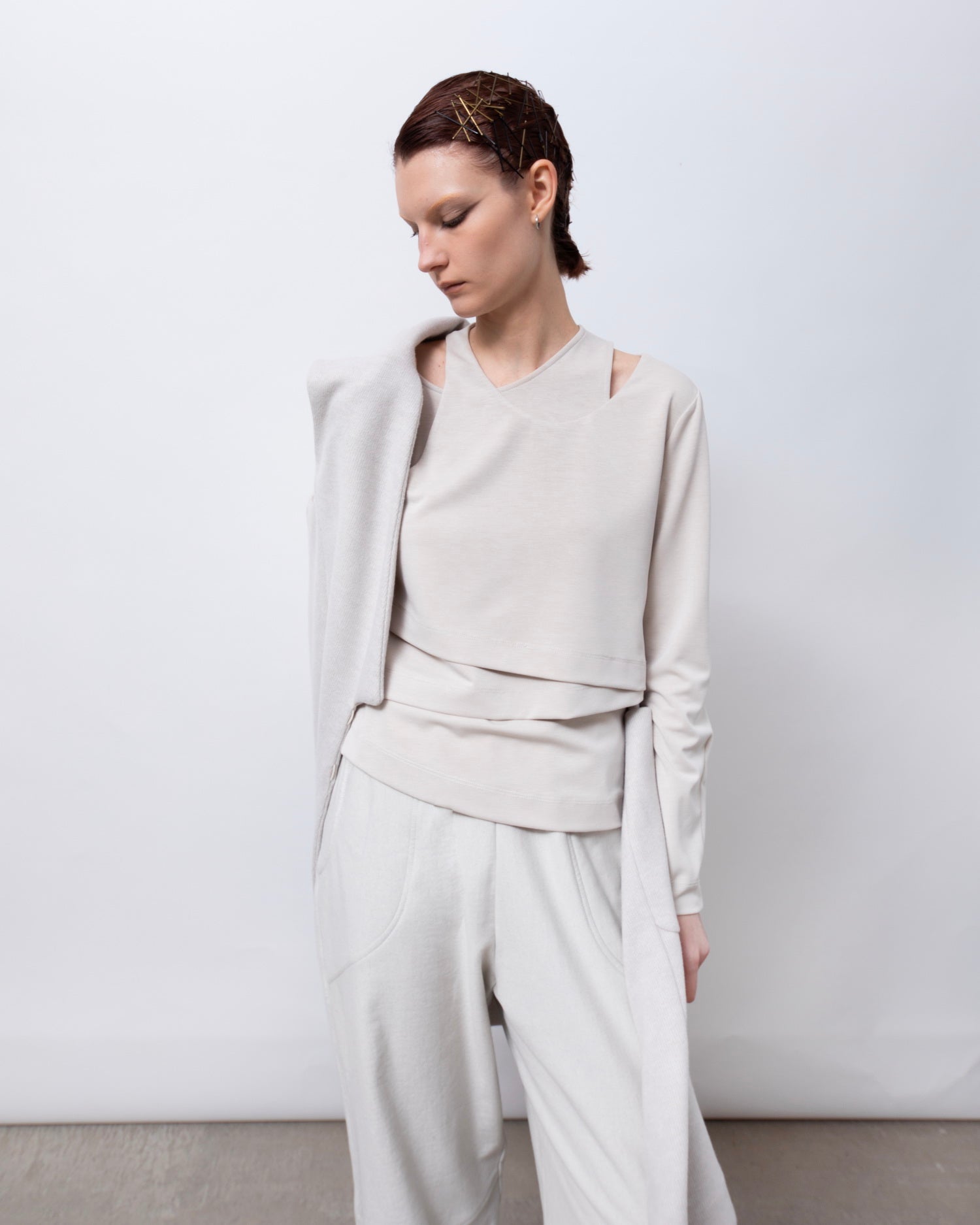 Apopsis Cut Out Top in Light Beige