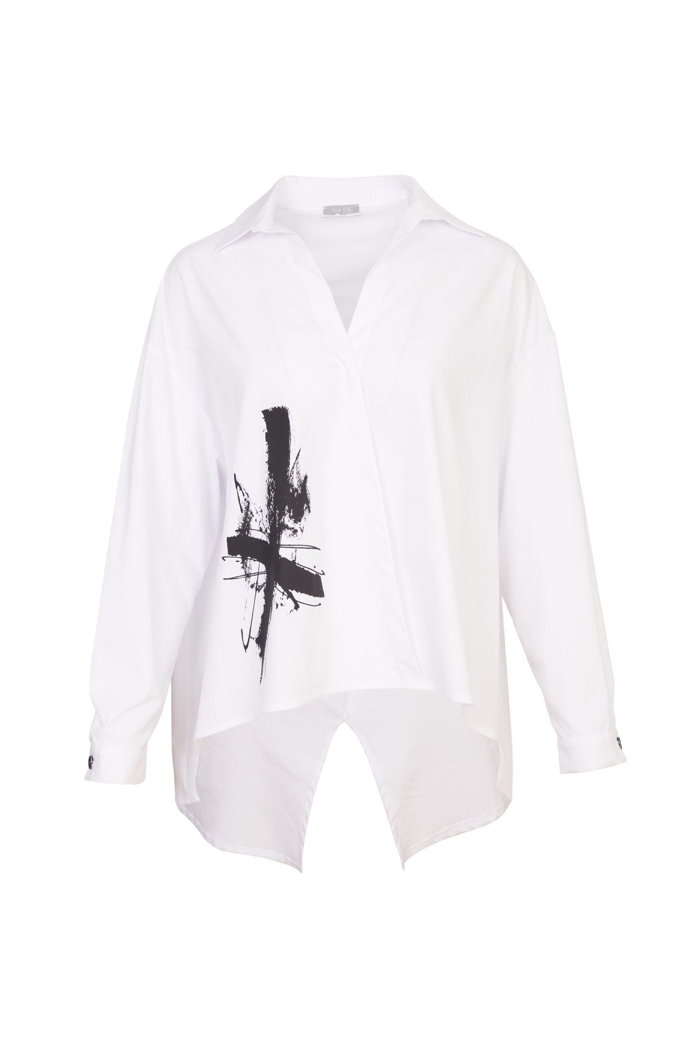 Placement Print Wrap Shirt in White/Black