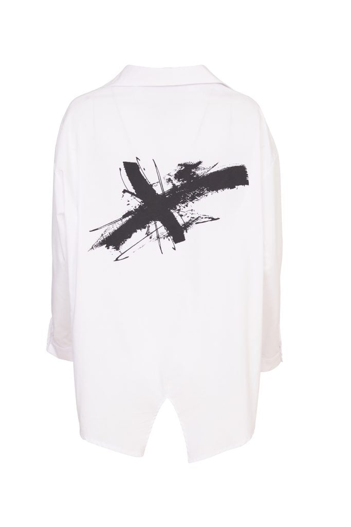 Placement Print Wrap Shirt in White/Black