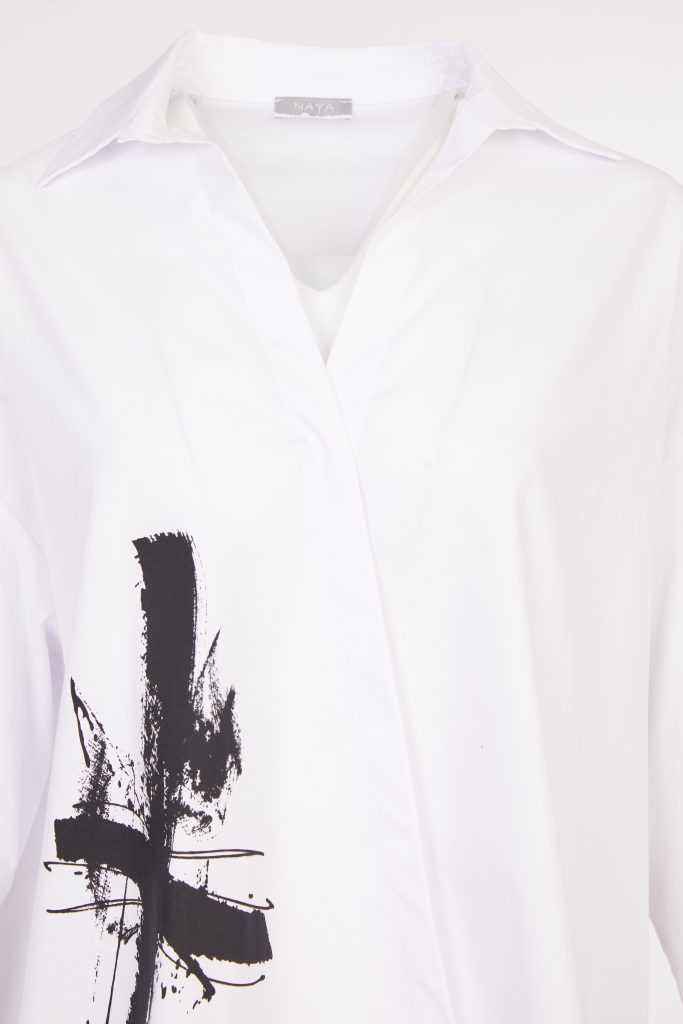 Placement Print Wrap Shirt in White/Black