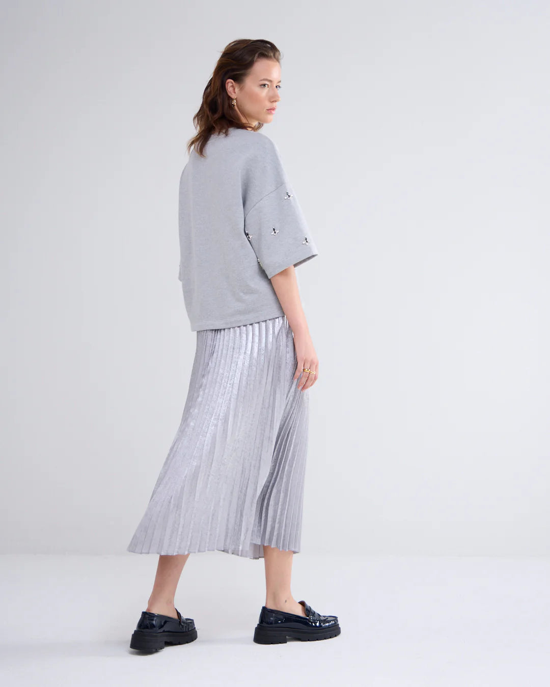 Metalic Pleated Skirt in Mist