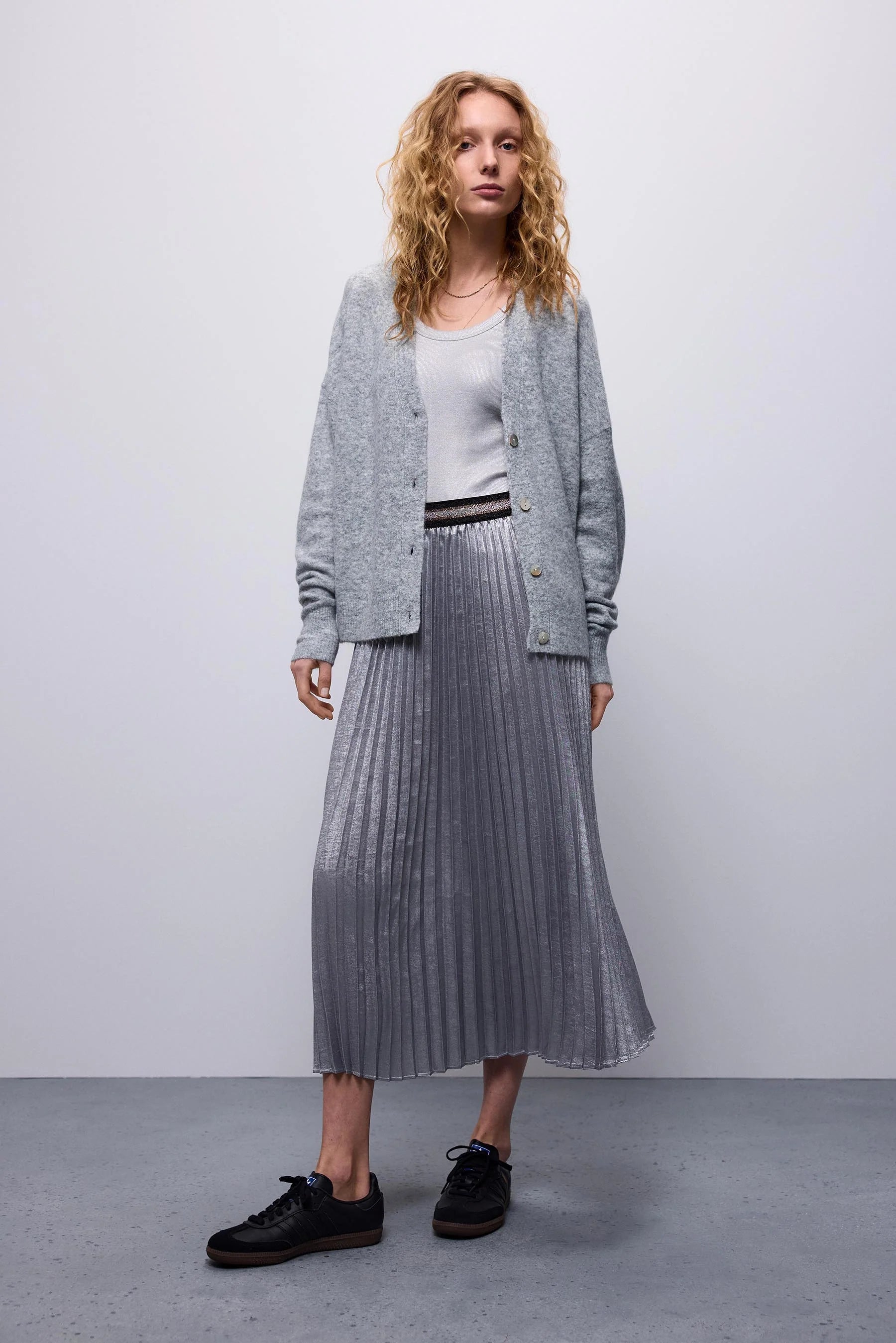 Metalic Pleated Skirt in Mist