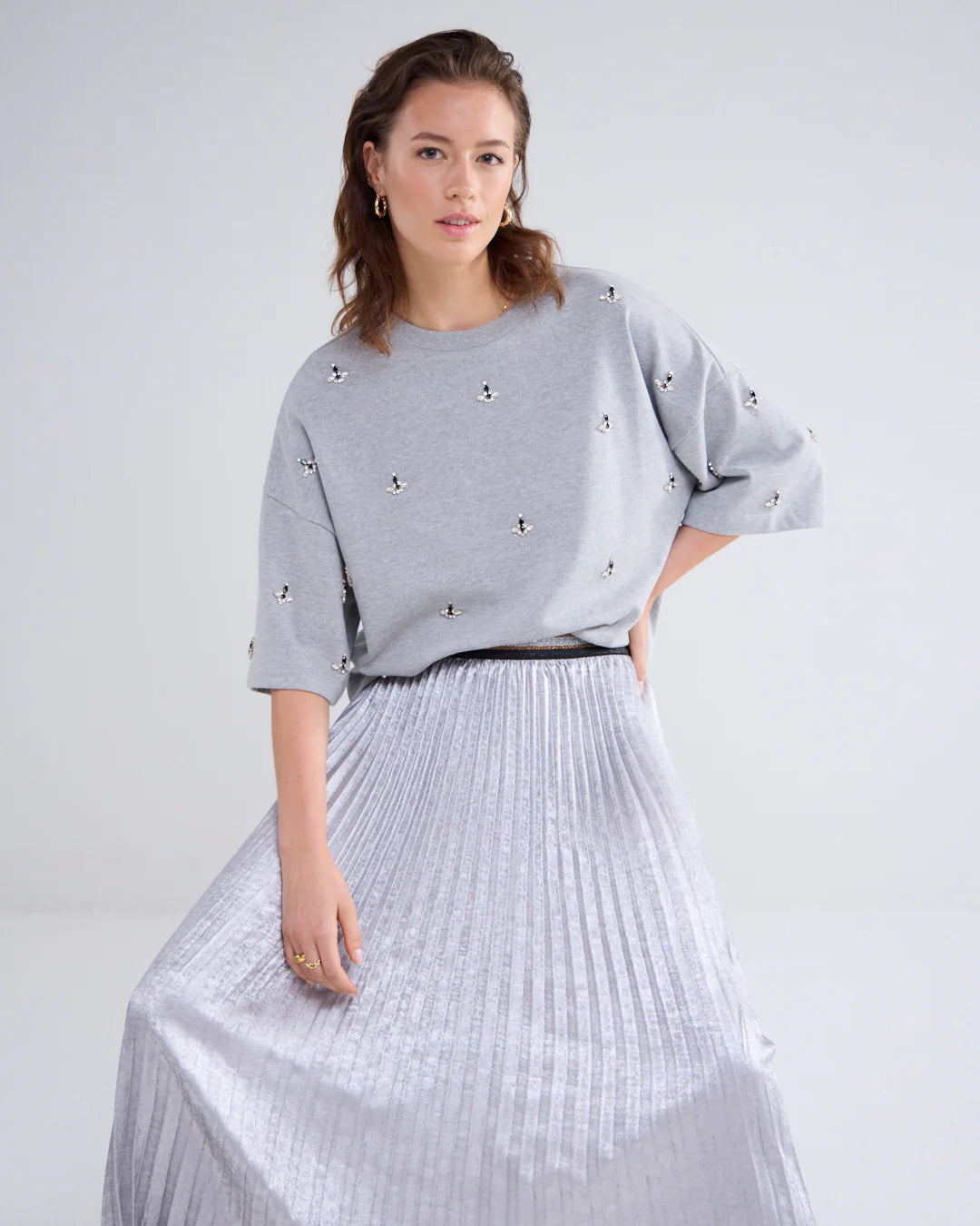 Metalic Pleated Skirt in Mist