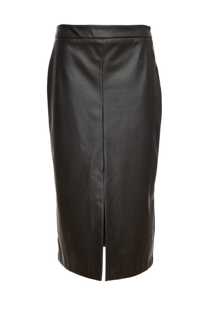 Leatherette Straight Skirt in Black