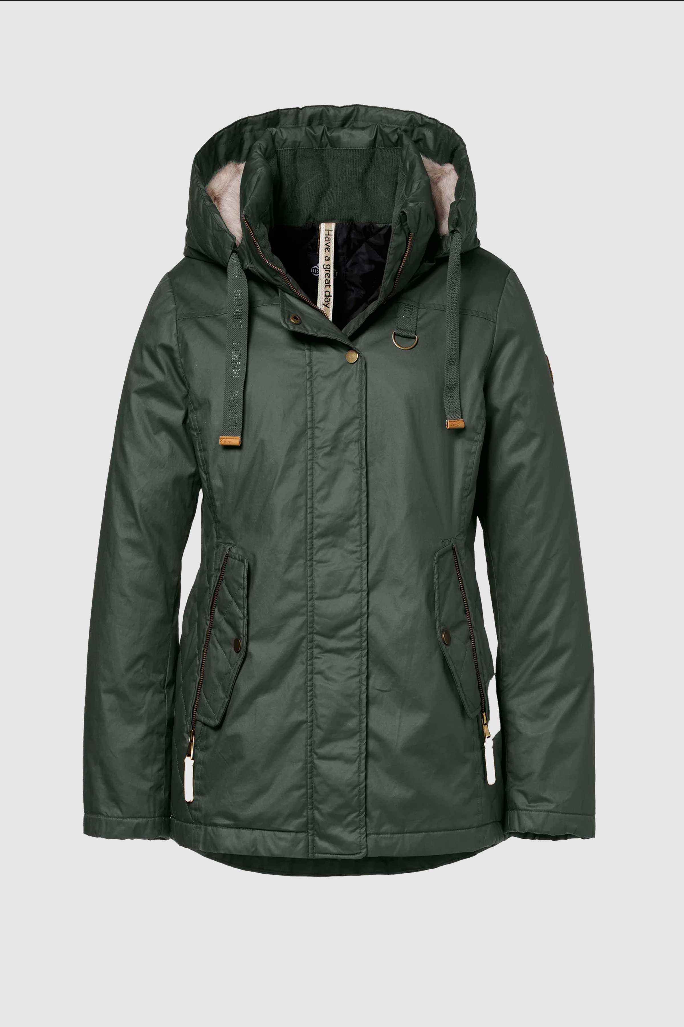 Praline Wax-Look Coat in Steel Green