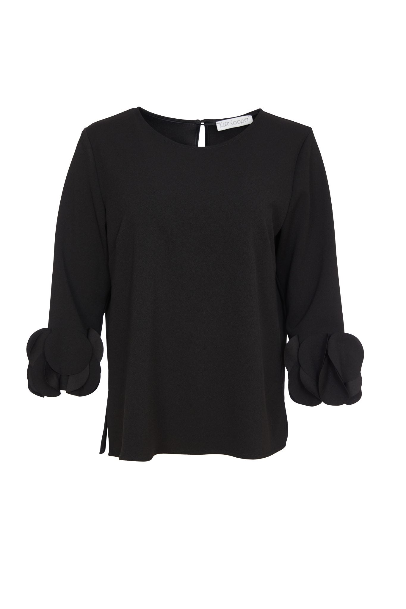 Top with Ruffle at Sleeve Cuff in Black