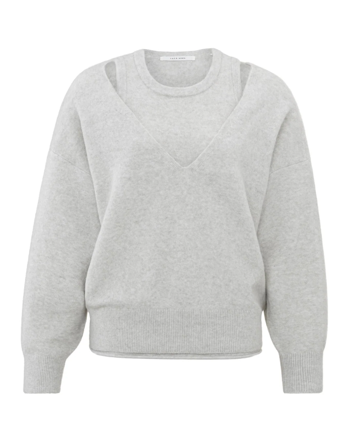 Deep V-Neck Sweater with Top in Moonstruck Grey