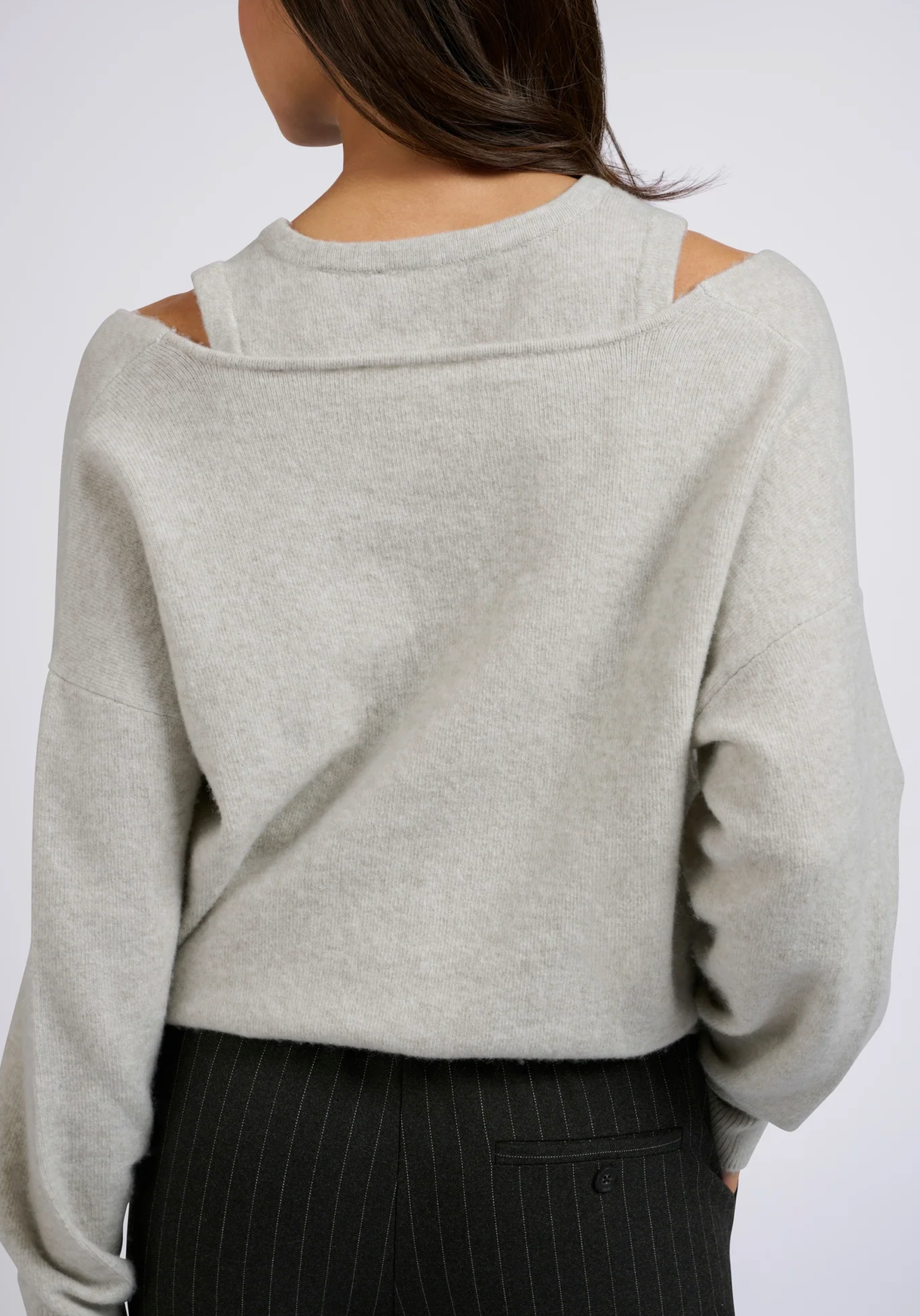 Deep V-Neck Sweater with Top in Moonstruck Grey