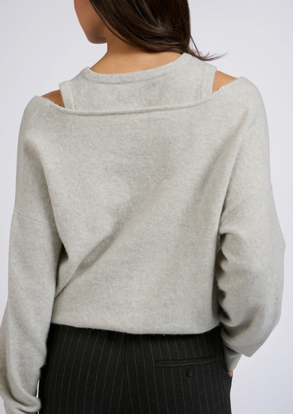 Deep V-Neck Sweater with Top in Moonstruck Grey