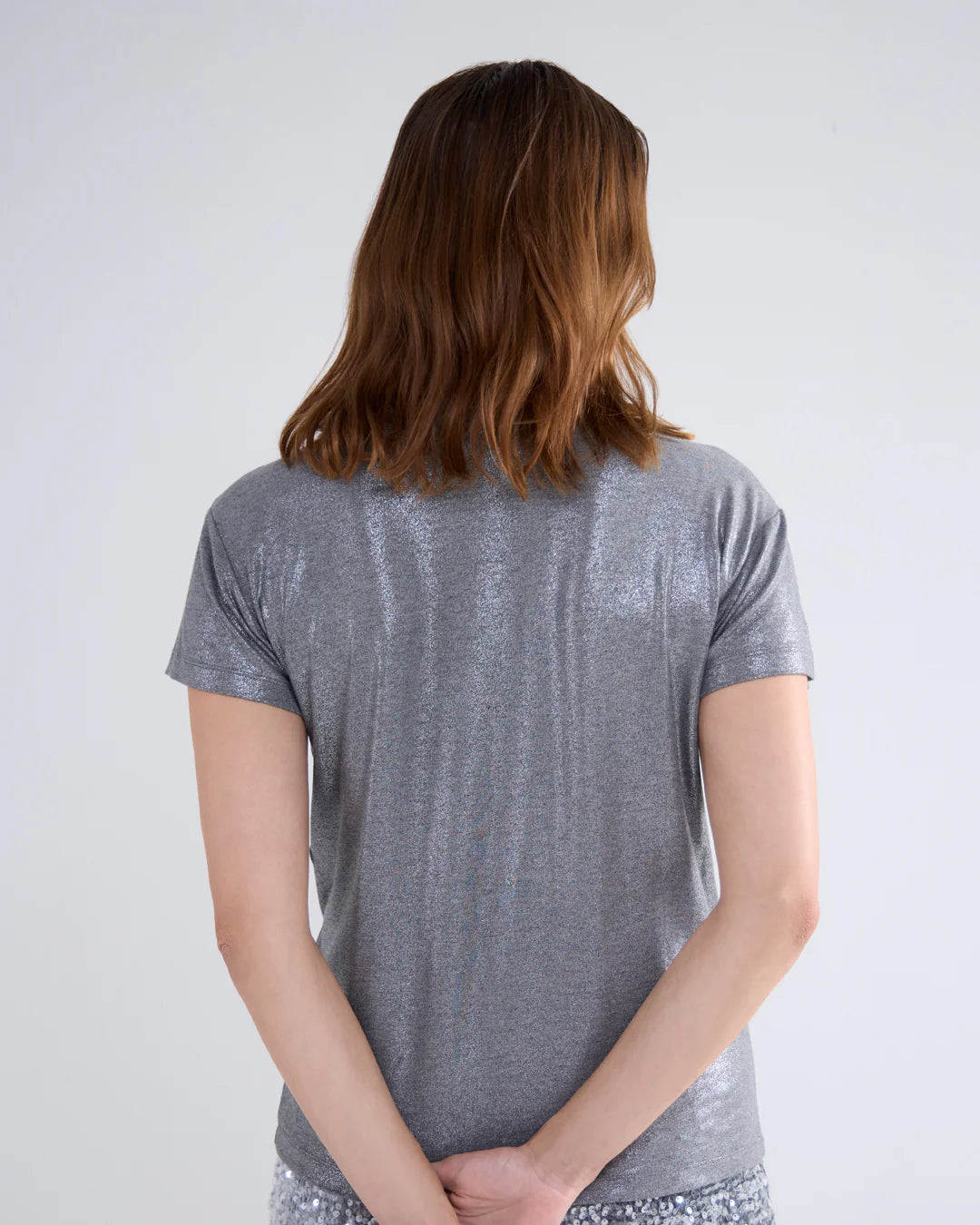 Metalic Coated V-Neck Top in Cloud