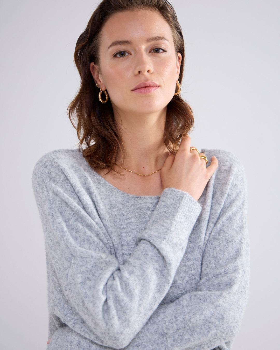 Boat Neck Knit Sweater in Mist