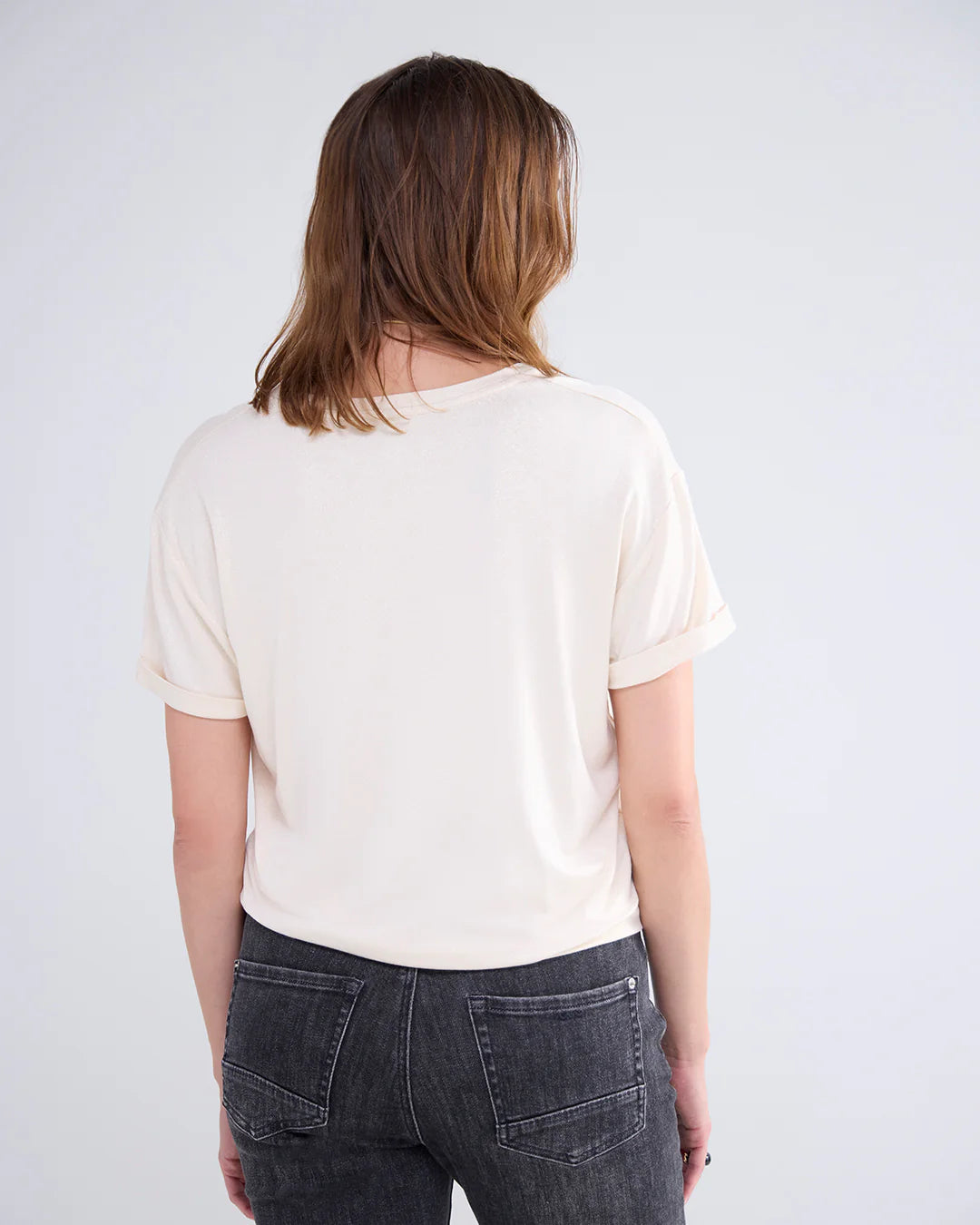 Metalic Coated V-Neck Top in Ivory