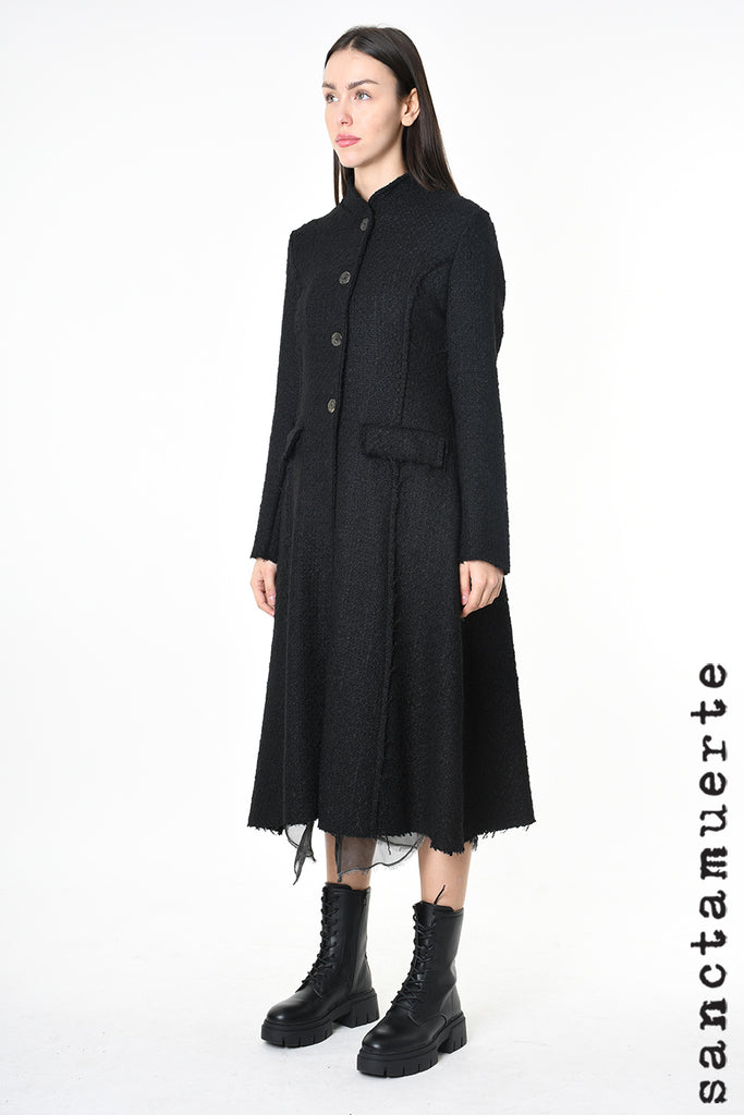 Textured Bouclé Coat in Black