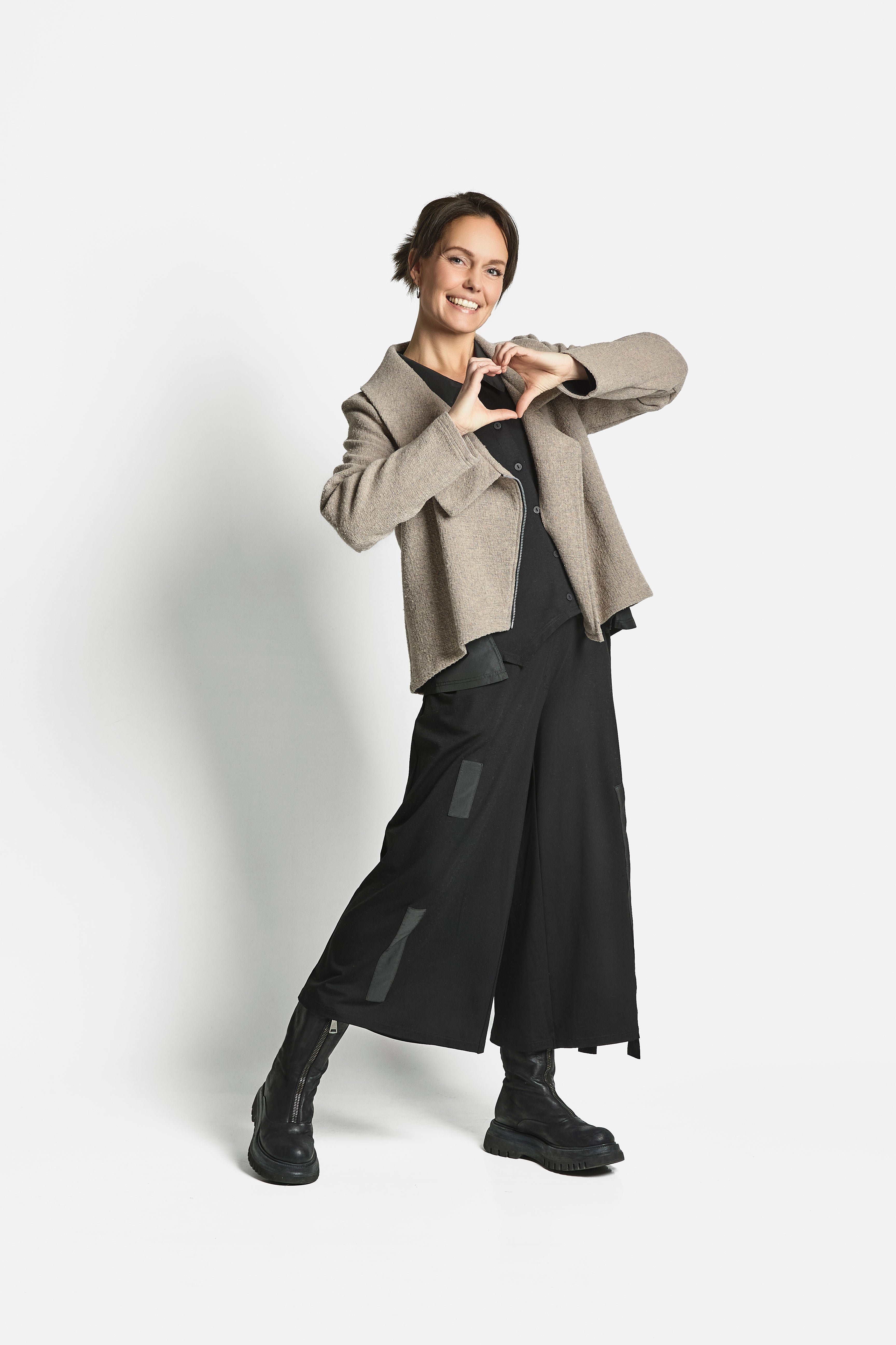 Print Tab Detail Trousers in Plain Black