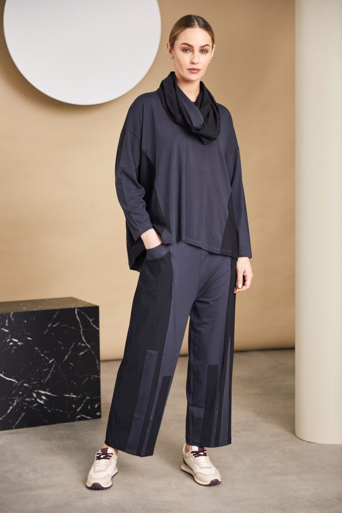 Wide Leg Section Trouser in Anthracite and Black