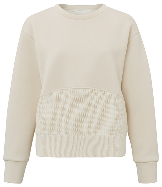Sweatshirt with Knitted Panel in Off White