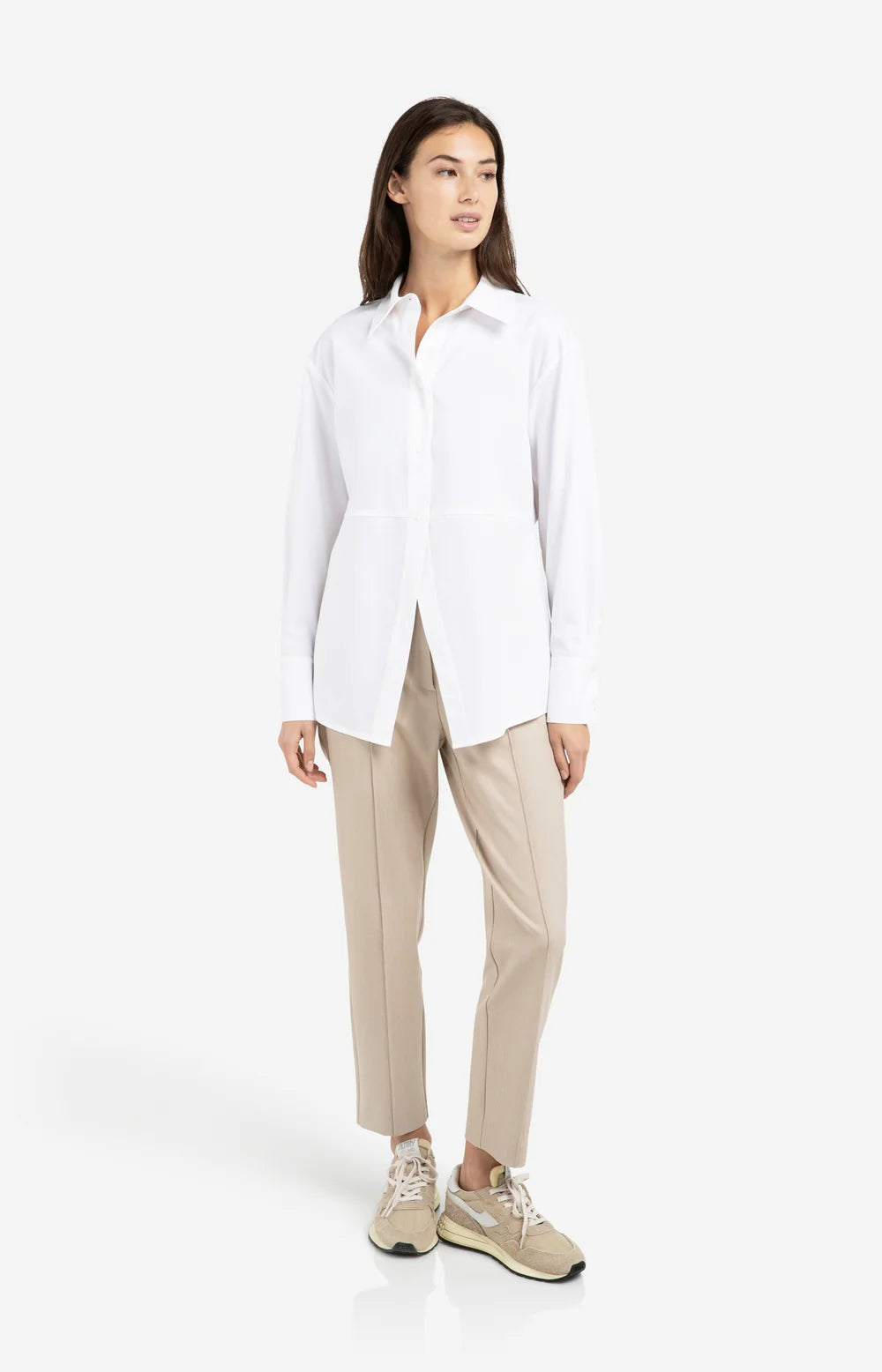 Poplin Blouse with Slit Detail in Pure White