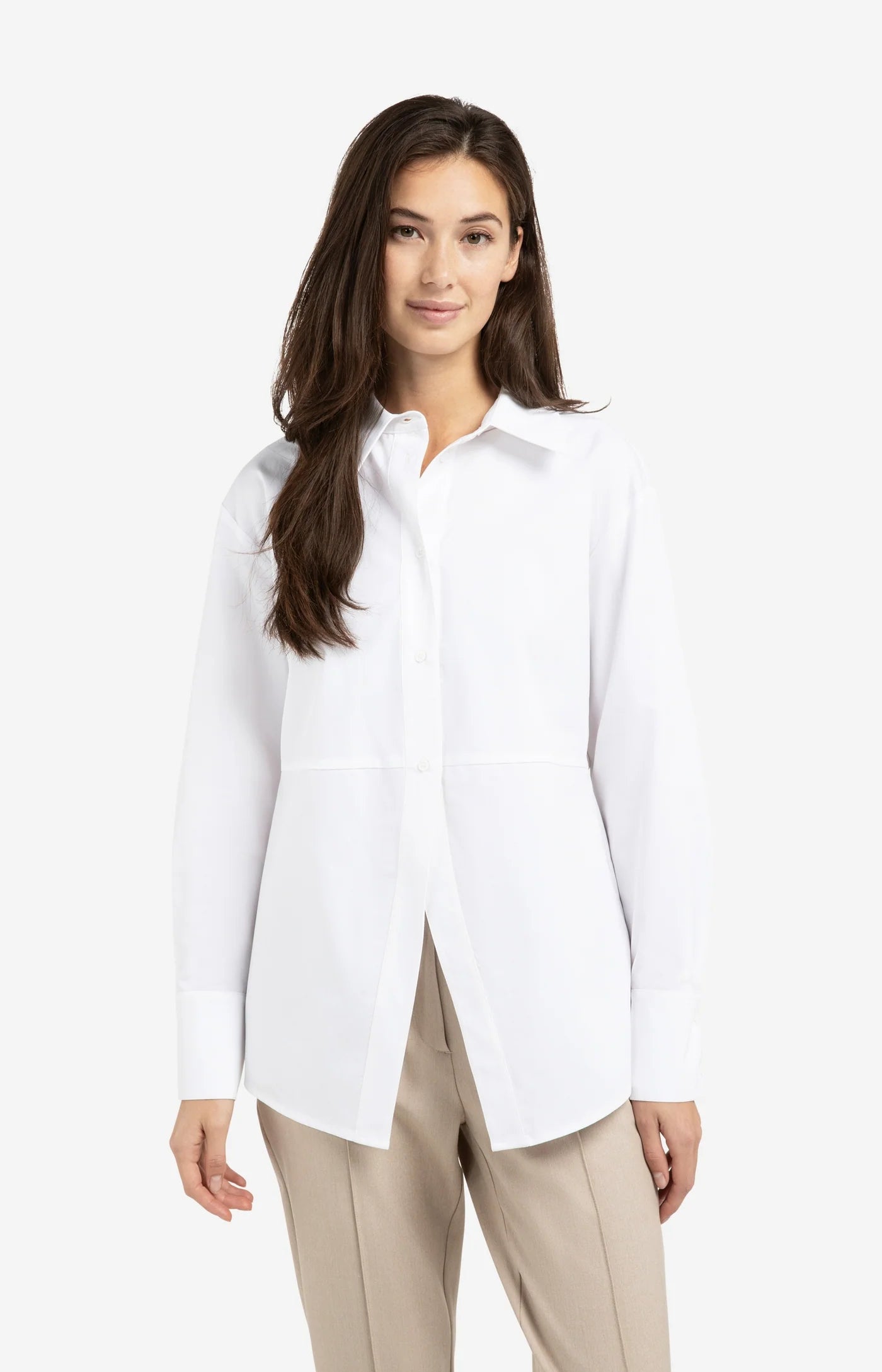 Poplin Blouse with Slit Detail in Pure White