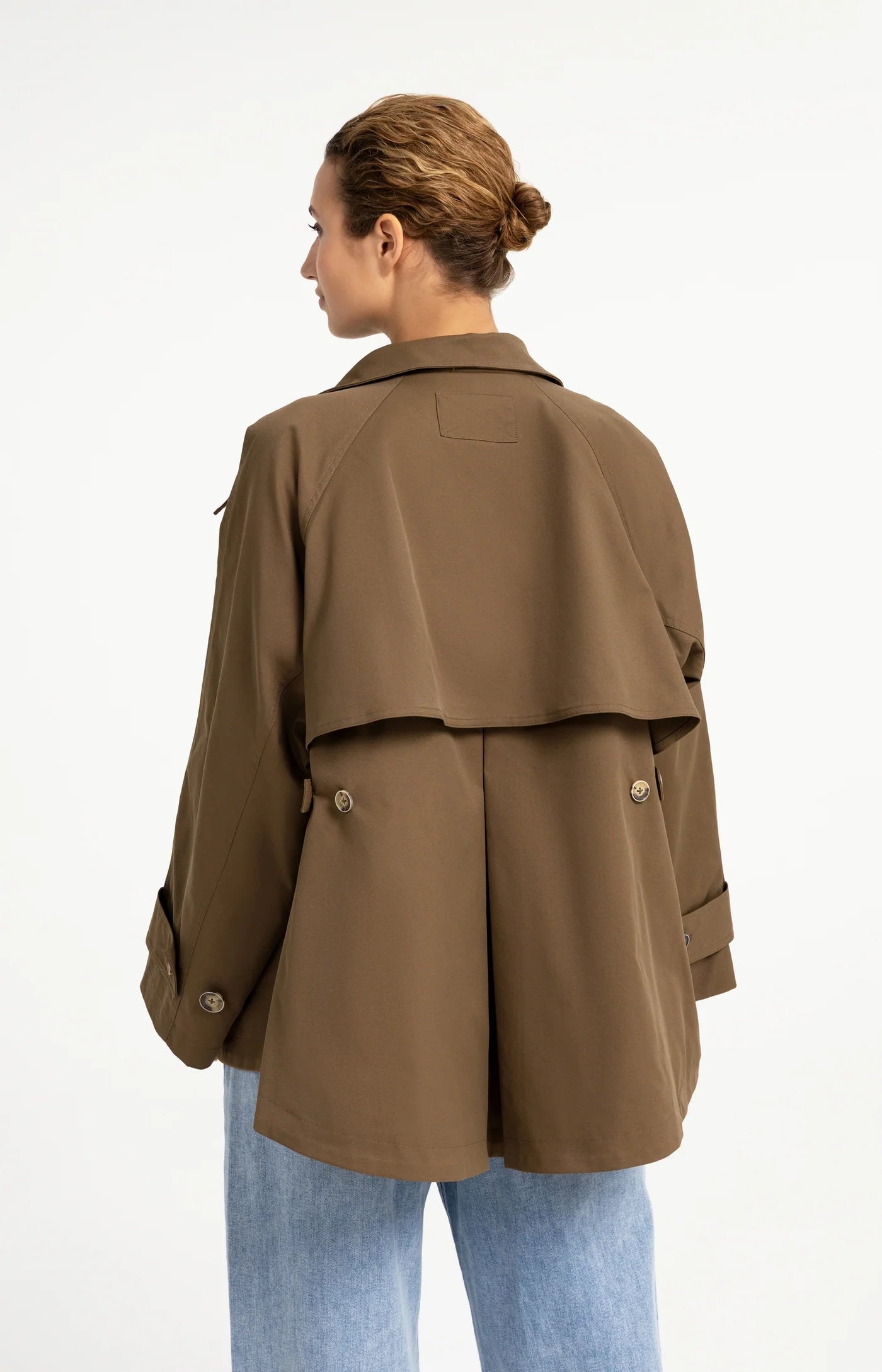 Woven A-Line Trenchcoat Jacket in Teak Brown