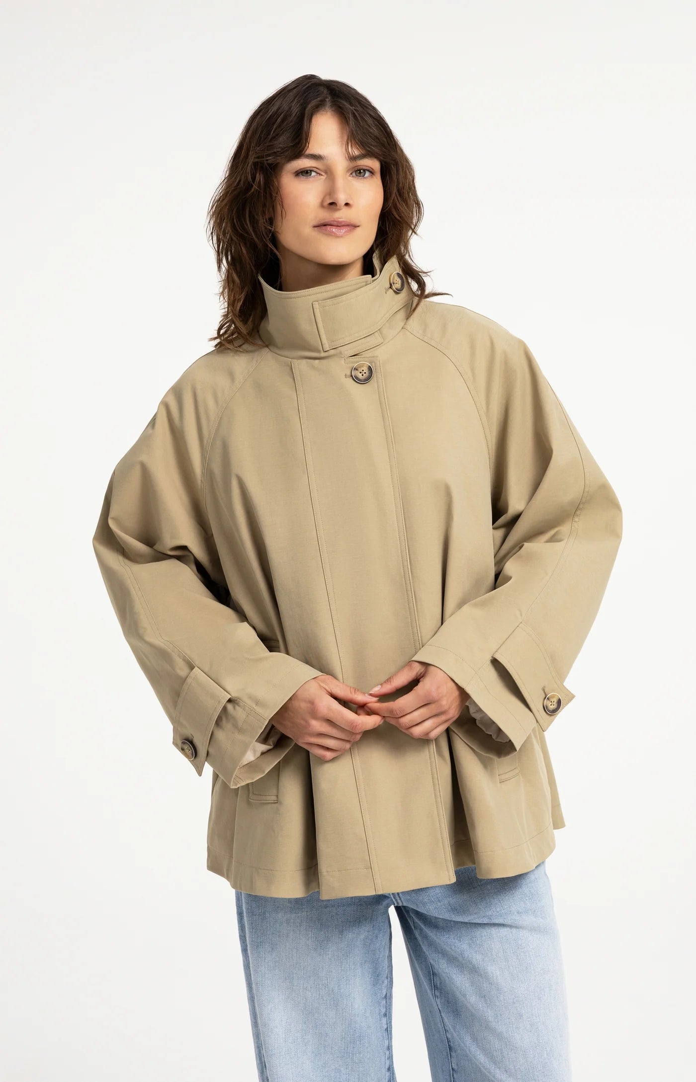 A-Line Trenchcoat Jacket in Olive Gray Green