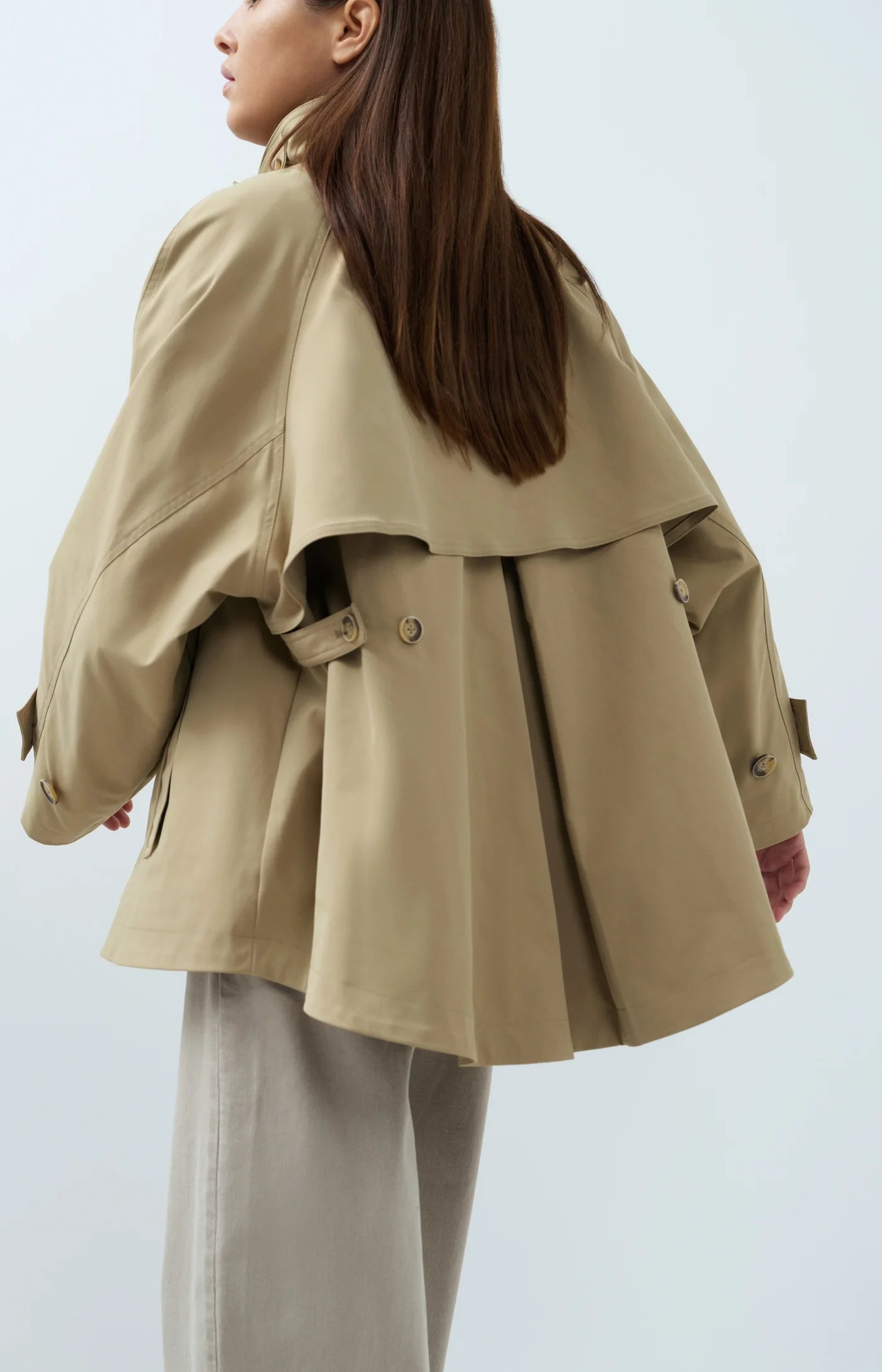 A-Line Trenchcoat Jacket in Olive Gray Green