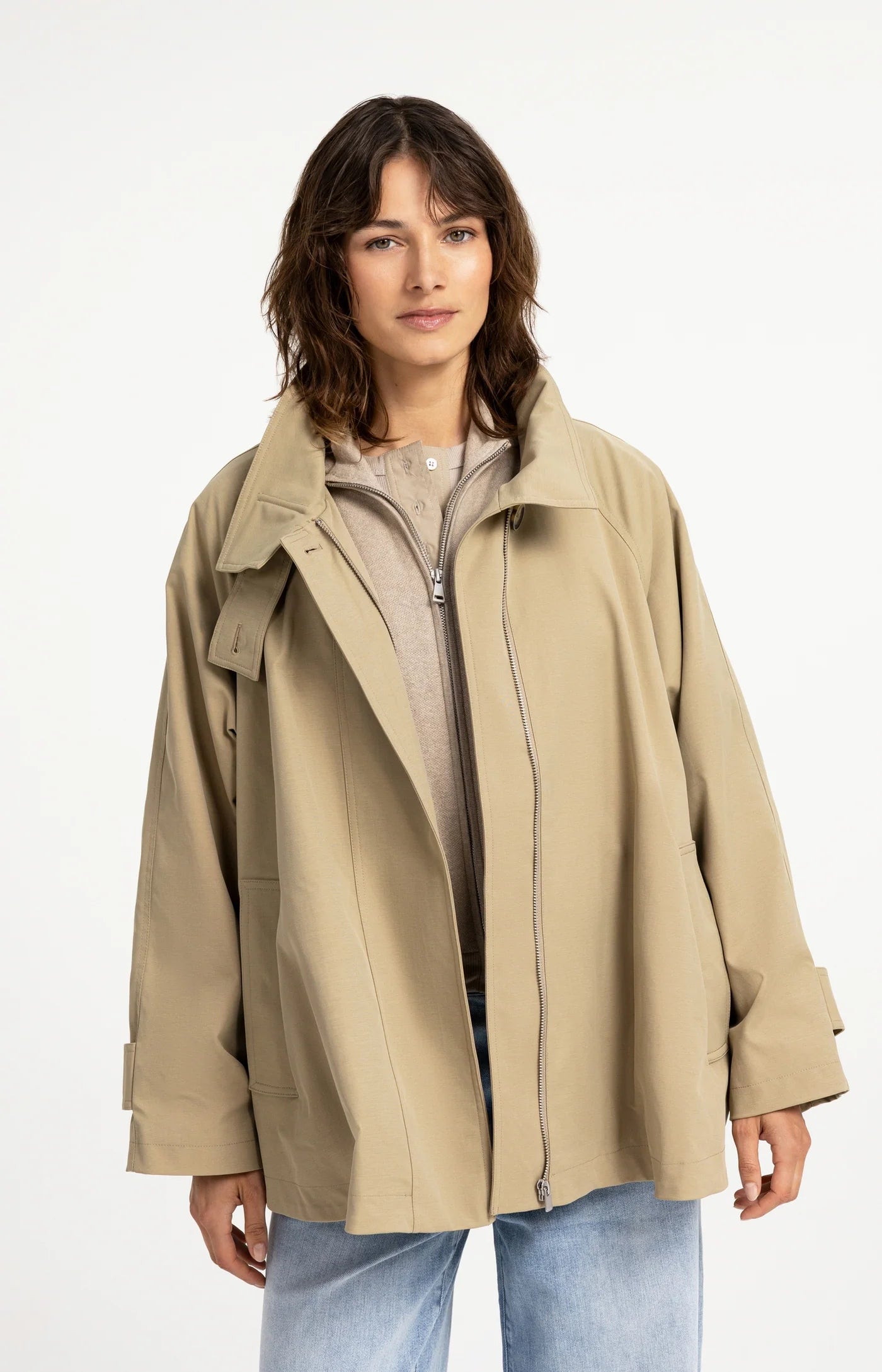 A-Line Trenchcoat Jacket in Olive Gray Green