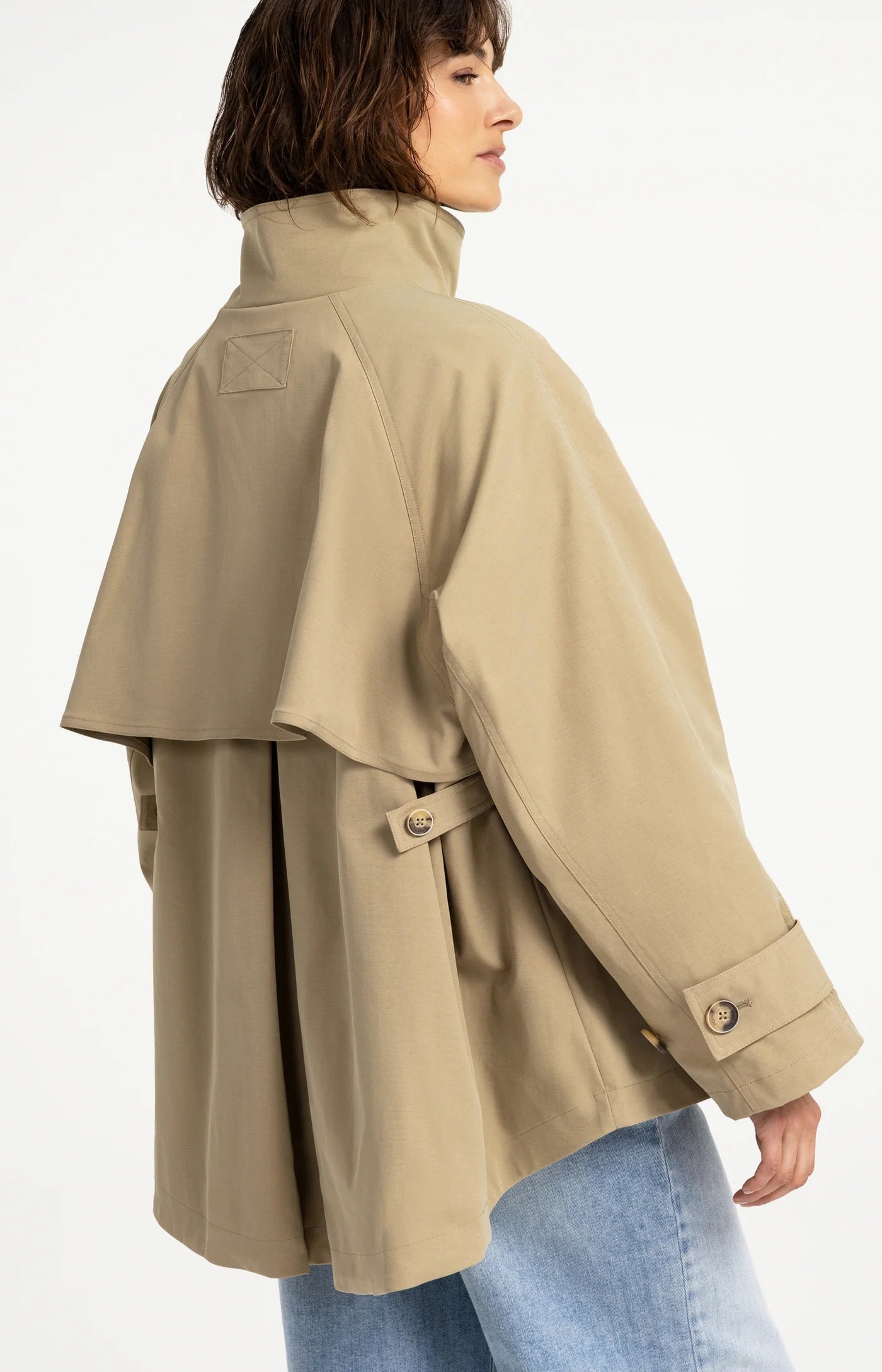 A-Line Trenchcoat Jacket in Olive Gray Green