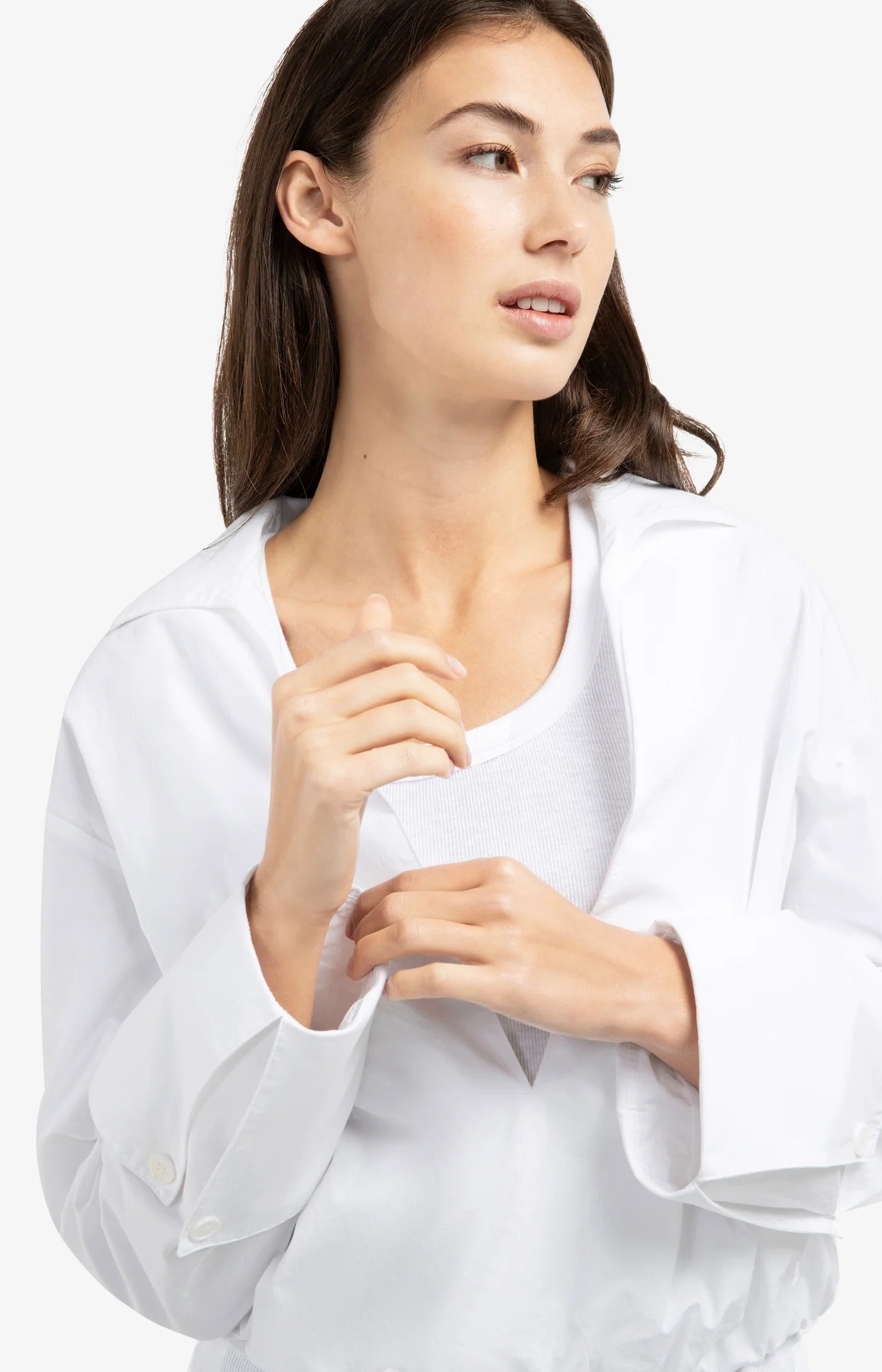 Deep V-neck Balloon Blouse in Pure White