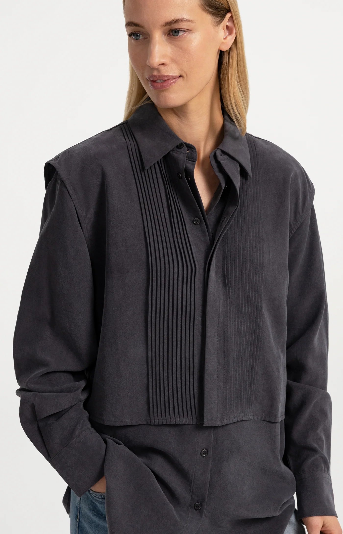 Shirt with Detachable Gilet in Hole Black