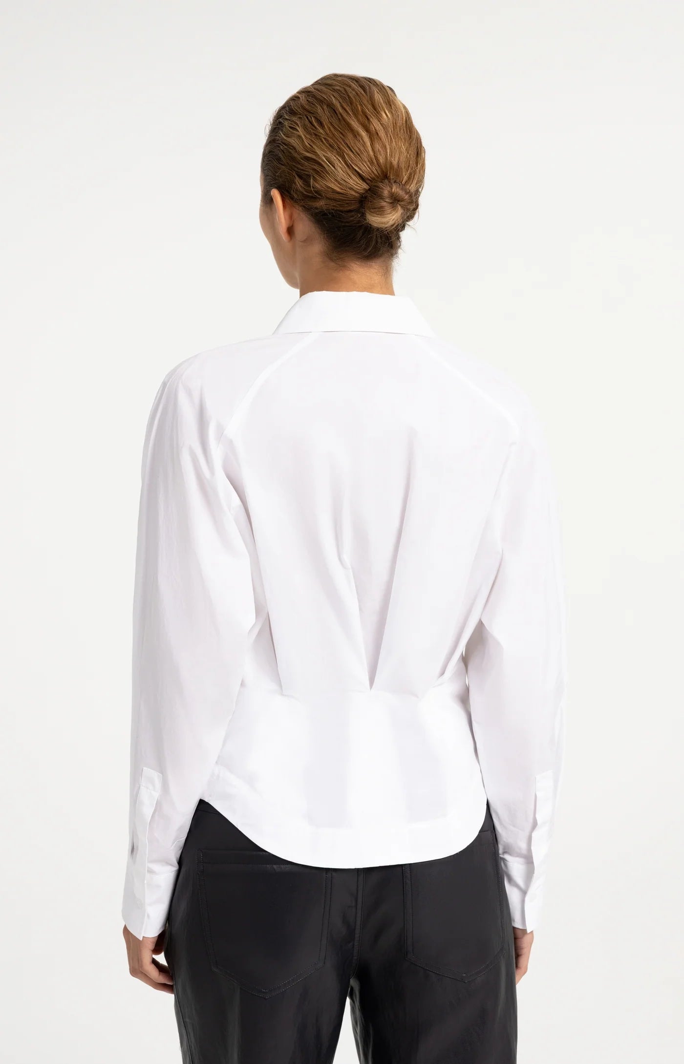 Blouse with Waist Accent and Back Pleats in Pure White