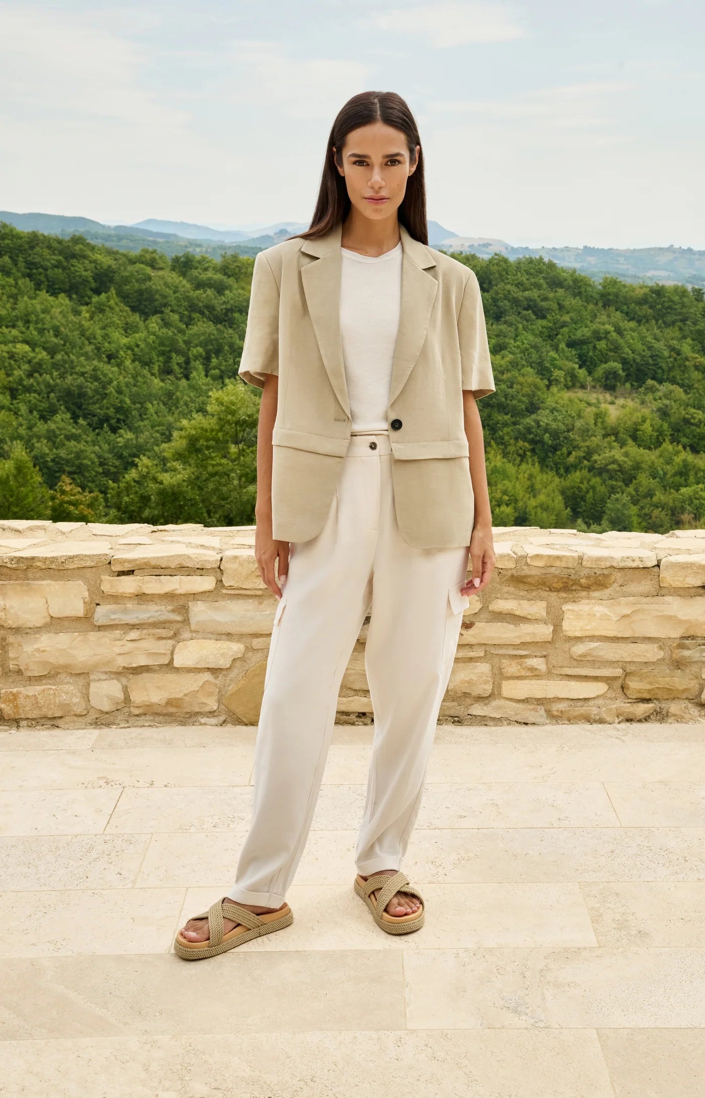 Straight Leg Cargo Trouser in Creme Beige
