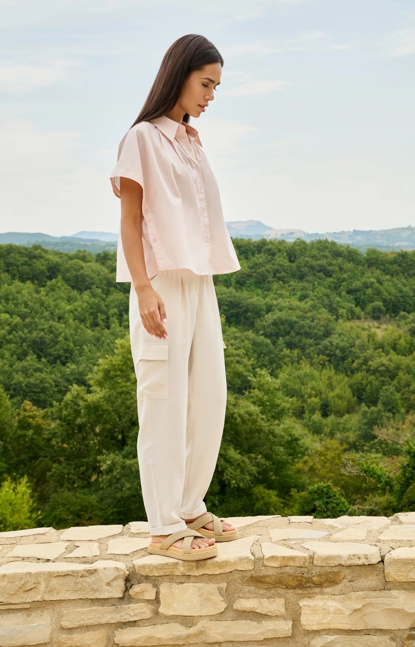 Straight Leg Cargo Trouser in Creme Beige