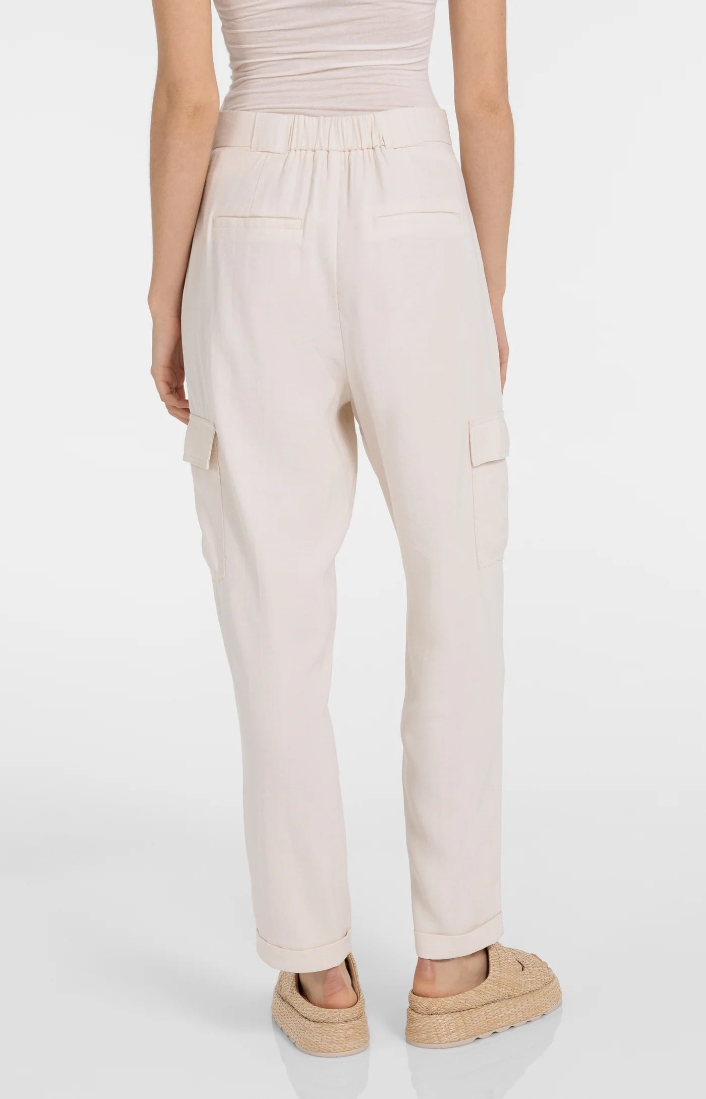 Straight Leg Cargo Trouser in Creme Beige