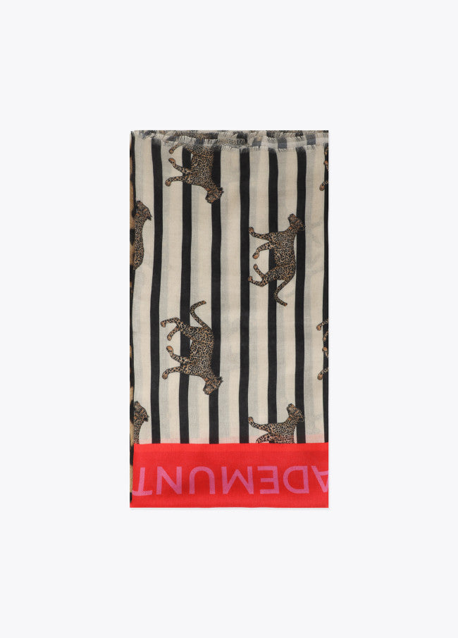 Stripe and Leopard Print Scarf in Brown/Multi