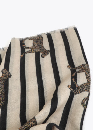 Stripe and Leopard Print Scarf in Brown/Multi