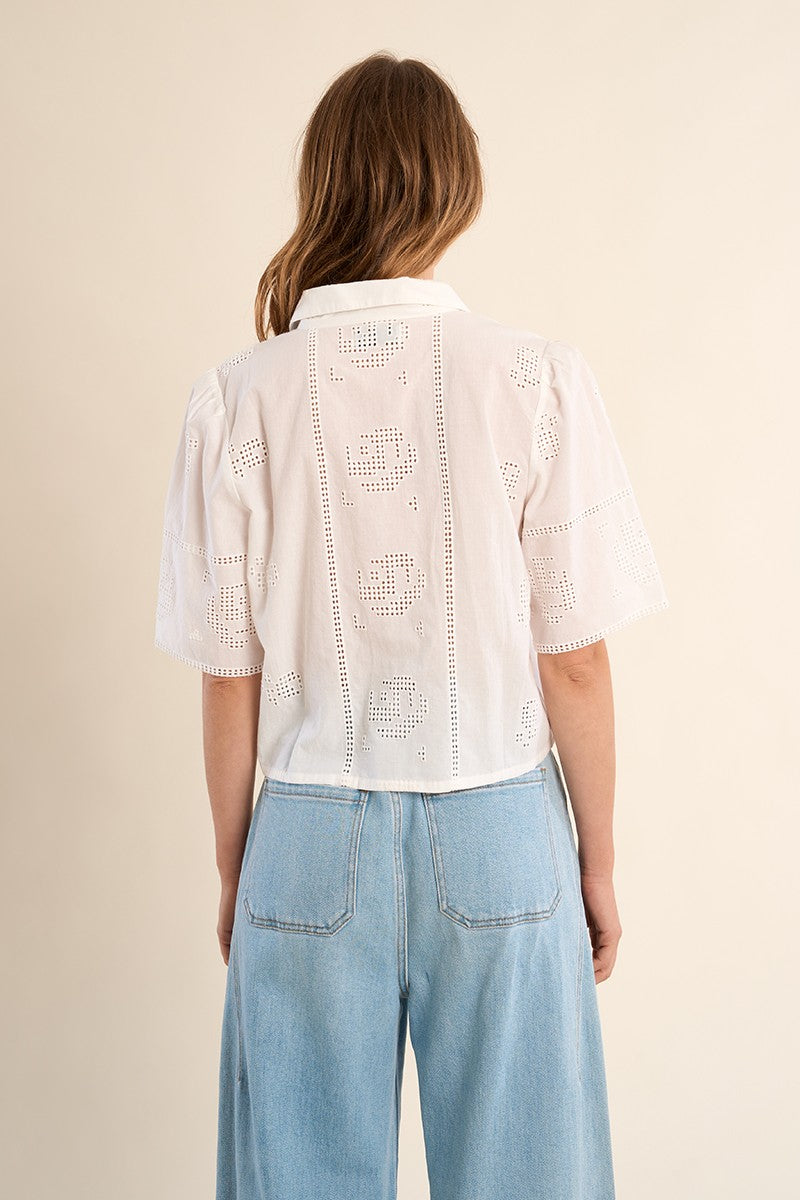 Embroidered Crop Shirt in Off White