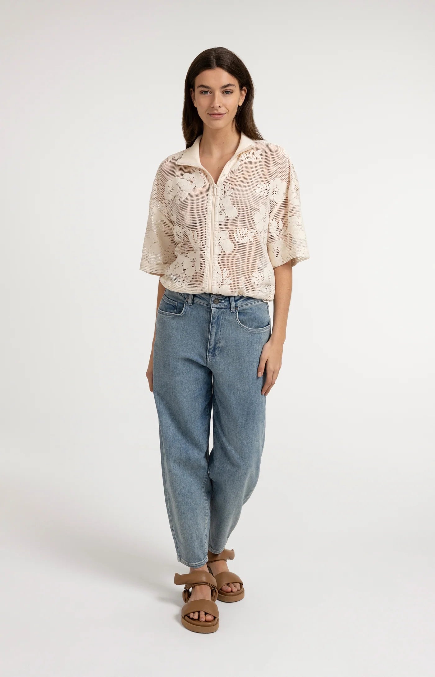 Floral Pattern Crochet Jacket Floral Pattern in Beige