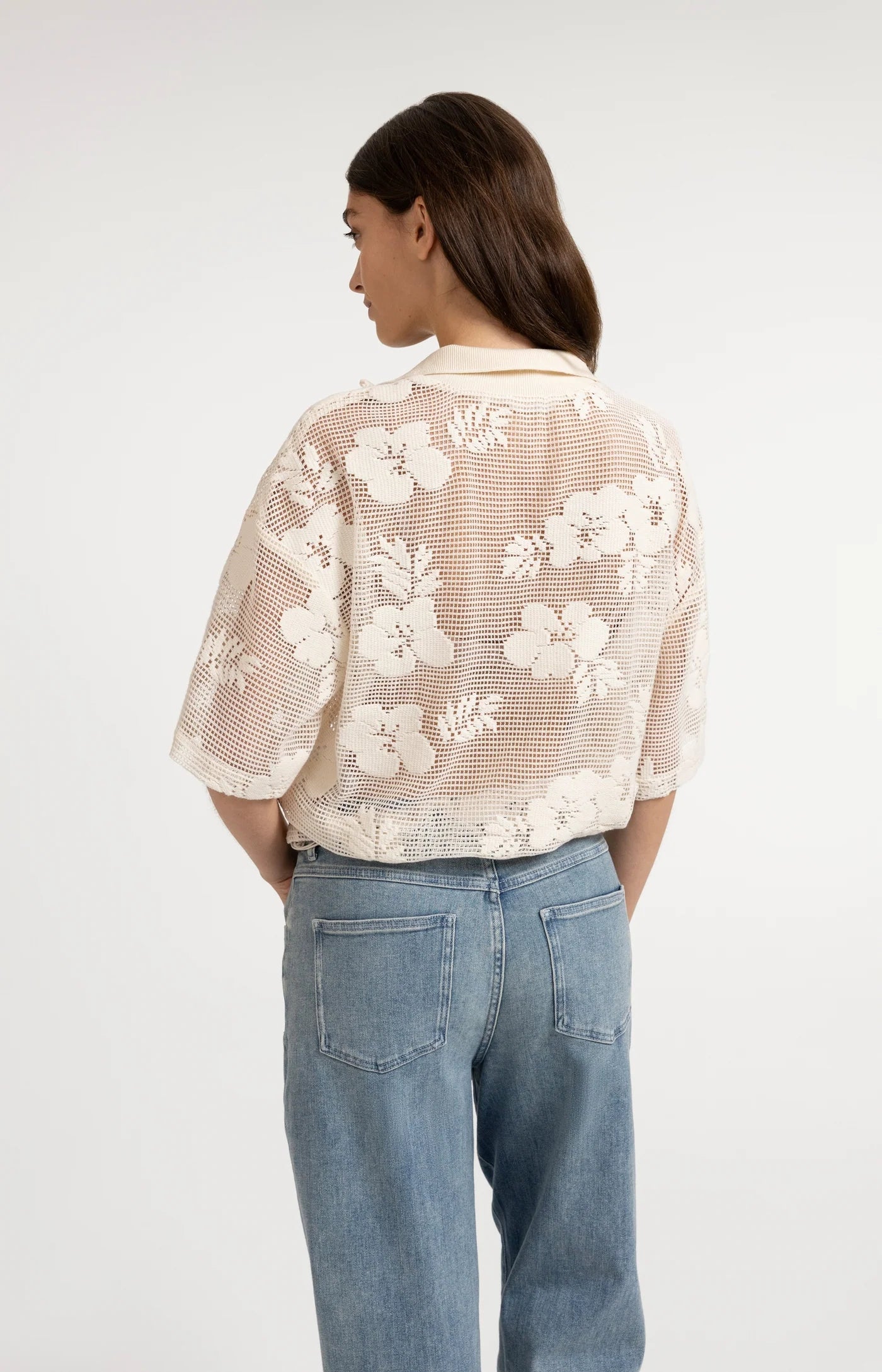Floral Pattern Crochet Jacket Floral Pattern in Beige