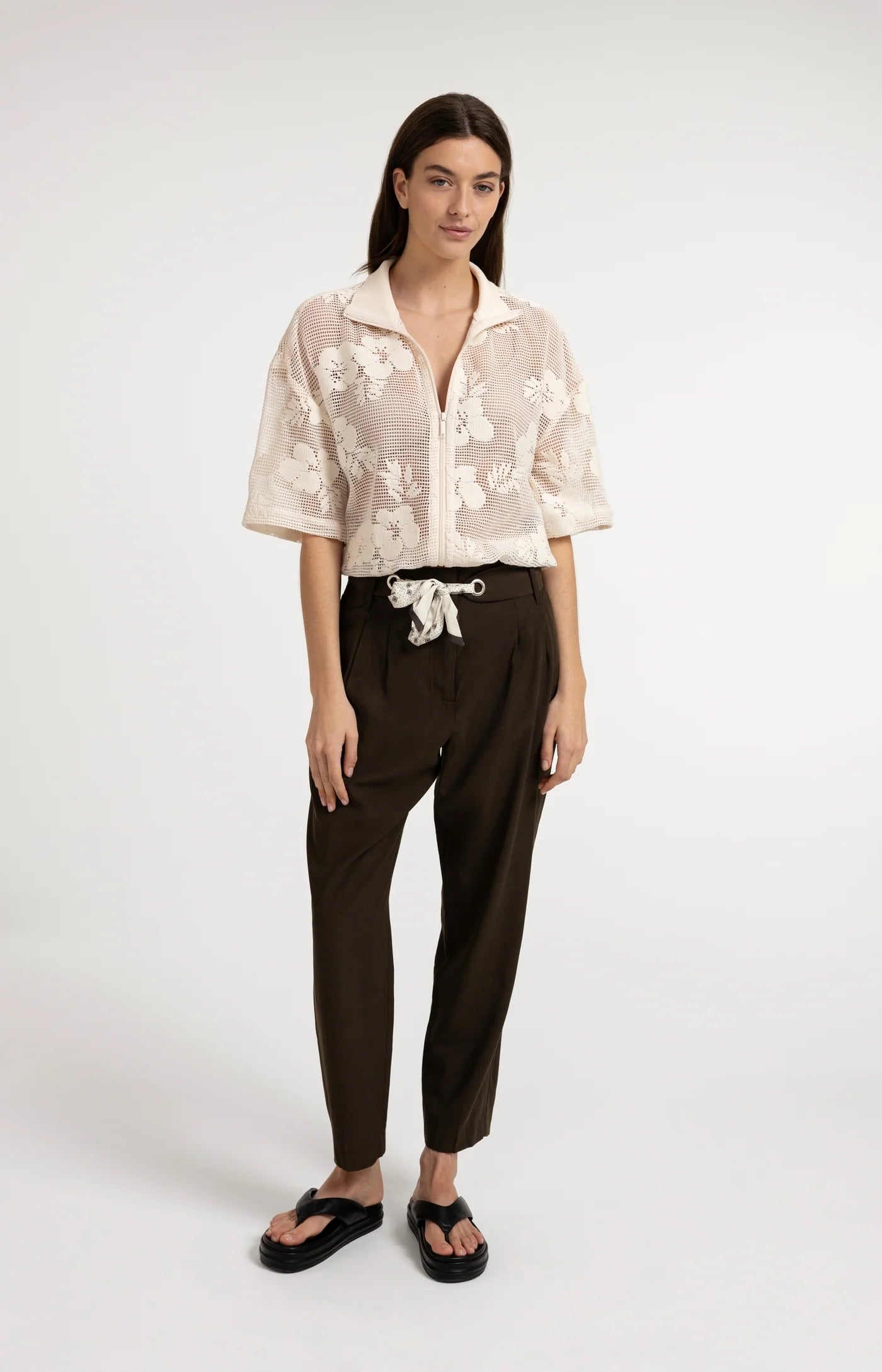 Floral Pattern Crochet Jacket Floral Pattern in Beige