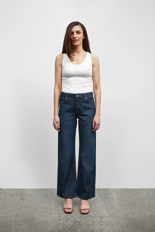 Vega High Waist Wide Leg Jean in Dark Blue