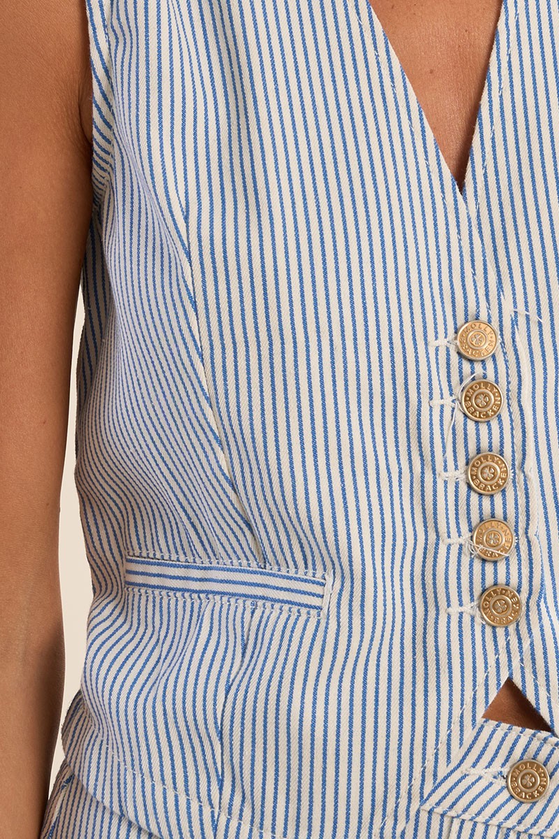 Striped Denim Blazer in Light Blue