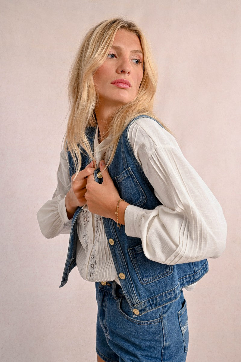 Sleeveless Denim Jacket in Blue