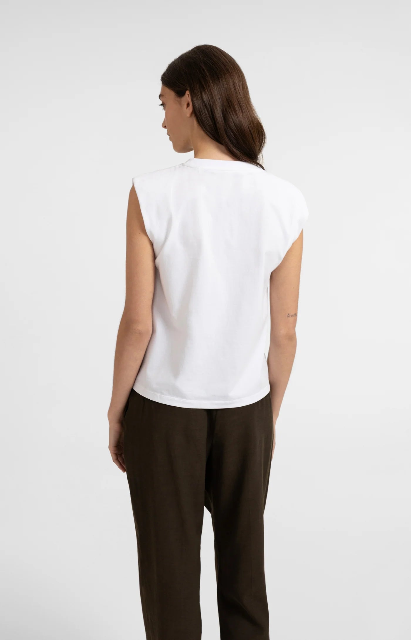 Scarf Detail Sleeveless Top in Slate Black/Brown Dessin