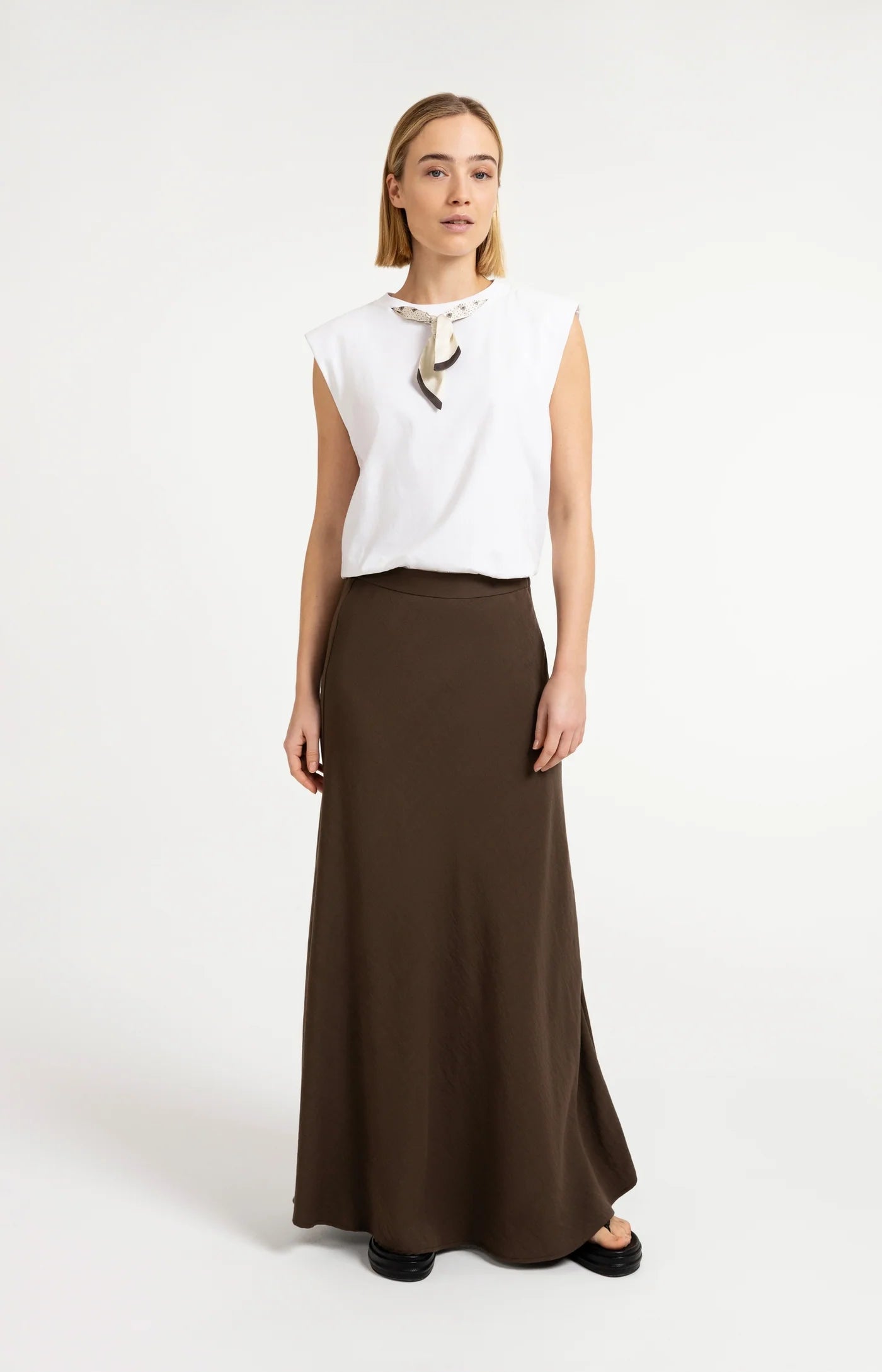 Scarf Detail Sleeveless Top in Slate Black/Brown Dessin