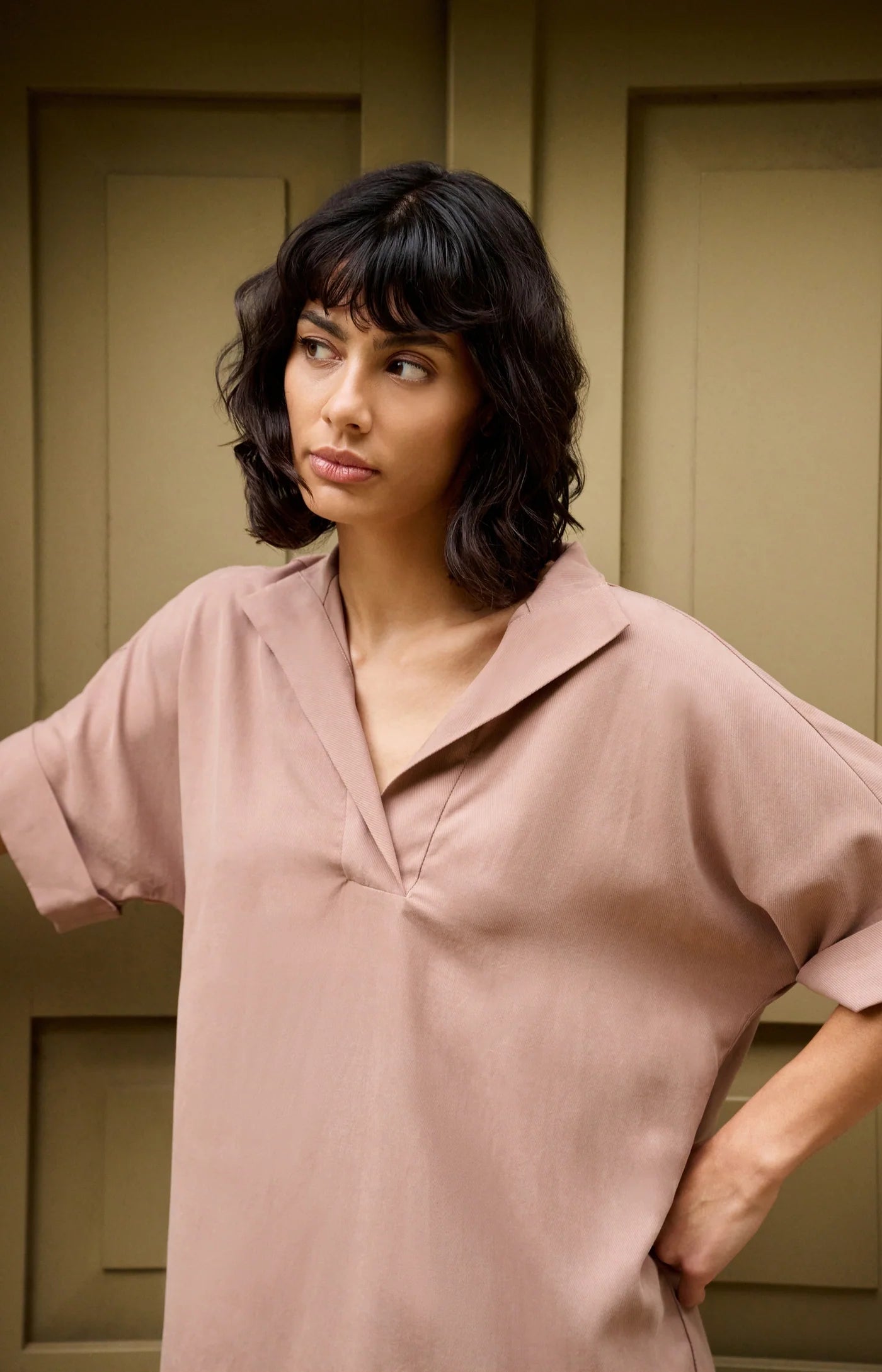 Short Sleeve Dress in Brownie Brown