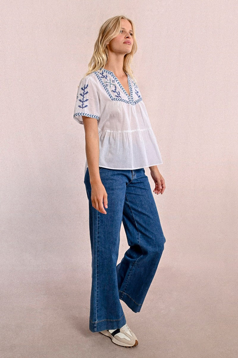 Molly Bracken Embroidered Poplin Top