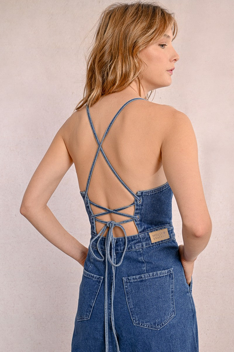 Woven Jumpsuit in Denim Blue