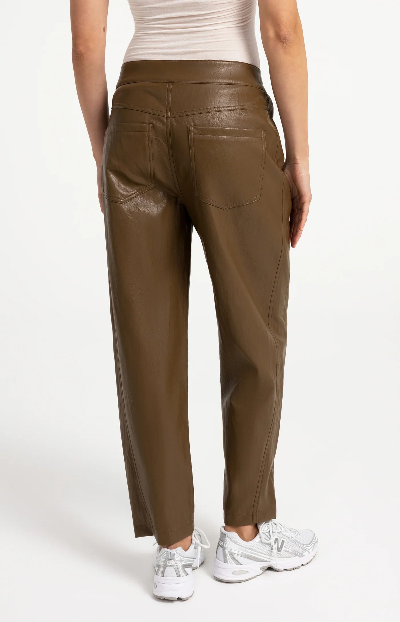 Faux Leather Carrot Trousers in Teak Brown