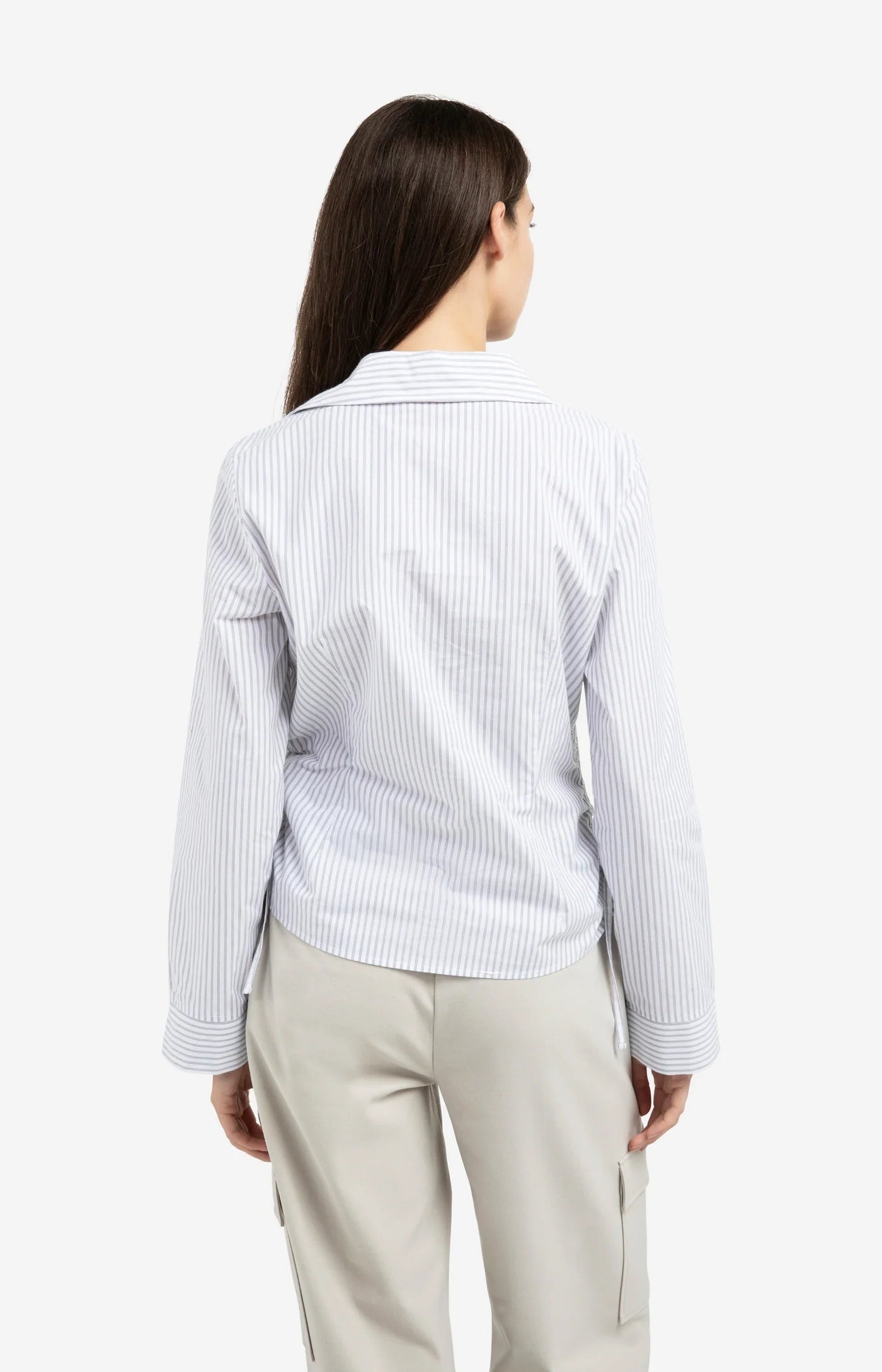 Fitted Blouse with Side Drawstrings in Iron Grey Dessin